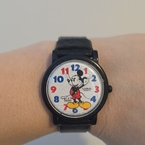 Vintage Lorus Mickey Mouse Watch - Black Strap, Colorful Dial